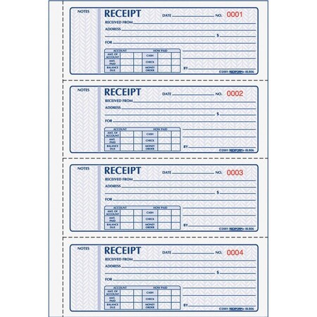 Rediform Book, Receipt, 2Pt, 4 Per Page Pk RED8L816